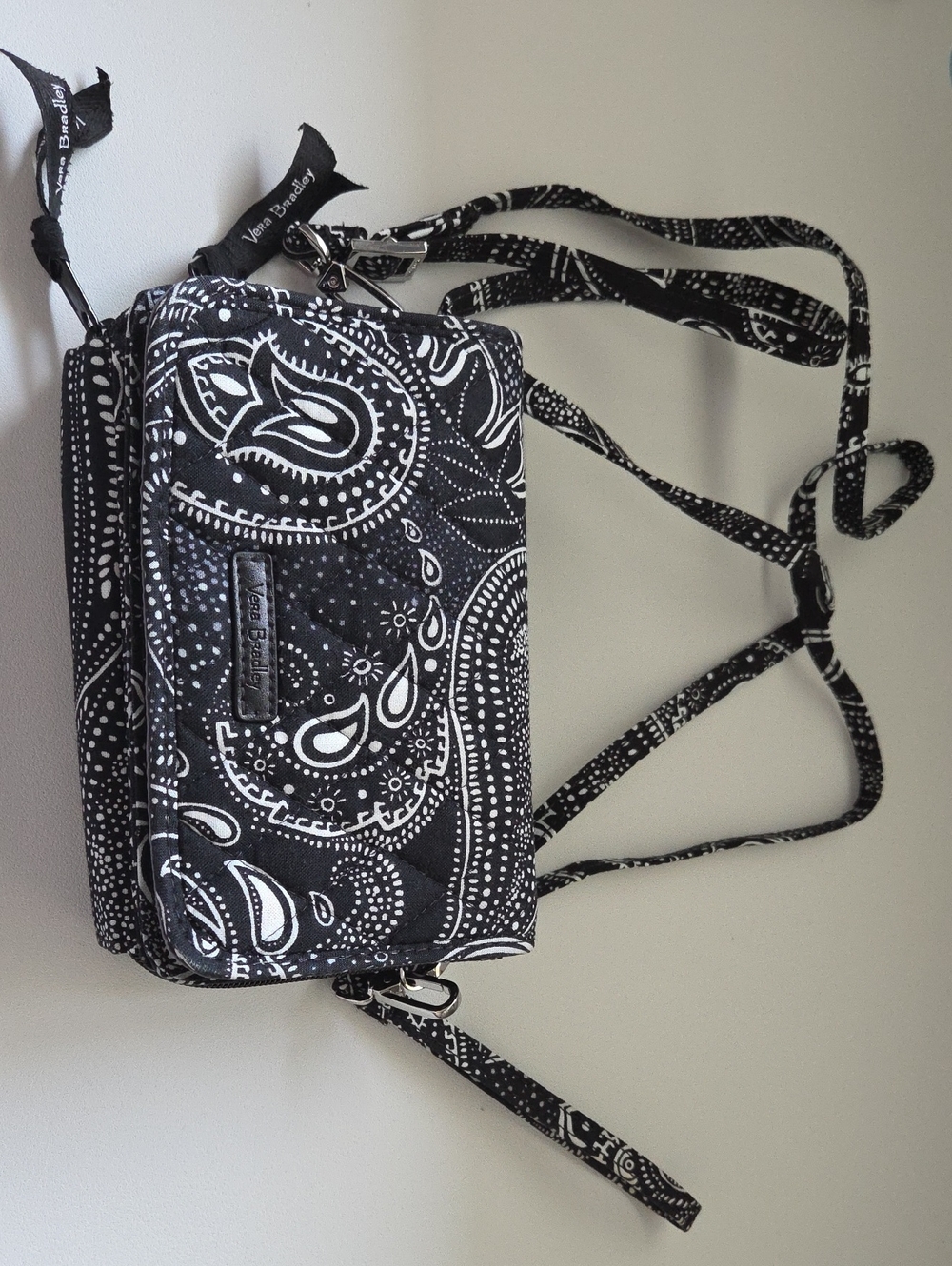 Vera Bradley Black and White Paisley Messenger Crossbody